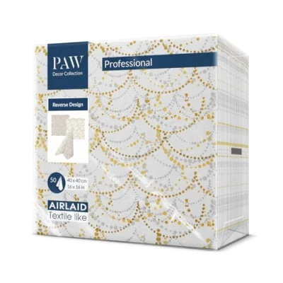 Imagen de PAW Servilletas Papel Airlaid (40 x 40 cm), 50 Piezas, Ideal para Bodas, Bautizos, Comuniones, Cumpleaños, Reverso Guirnalda Festiva