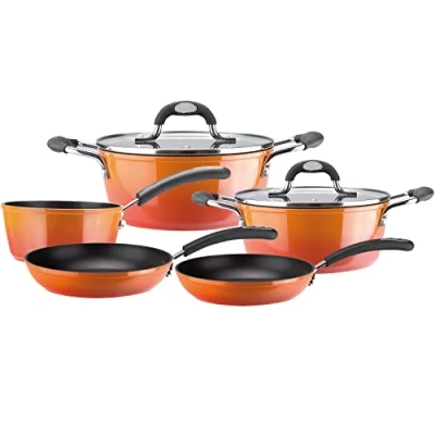 Imagen de VITREX ® Fuego batería de cocina 7 piezas, antiadherente 2 capas, fabricada en aluminio extra grueso, para todo tipo cocinas, full inducción, contiene, olla, cacerola, cazo, y dúo sartenes