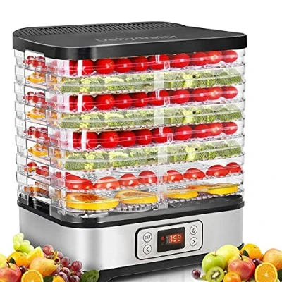 Imagen de COOCHEER Deshidratador de Alimentos 8 Pisos Bandejas, Frutas y Verduras 400W con Temporizador 72H Temperatura ajustable, Pantalla LCD, sin BPA Transparente