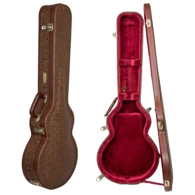 Imagen de Crossrock Designer Series CRW530LBQ Funda de Madera para Guitarra eléctrica Les Paul (Cierre Seguridad, Patas metálicas, Espacio Almacenamiento), Color marrón