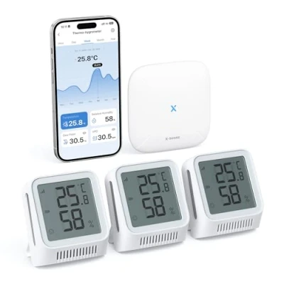Imagen de X Sense higrómetro Wi Fi para interiores con base SBS50, termómetro inteligente pantalla LCD, monitorización remota y control de aplicación, modelo STH0A31