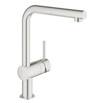 Imagen de GROHE Minta, Grifo de cocina (caño alto extraíble, forma en L, giro 360º, menor consumo agua), gris mate, 32168DC0