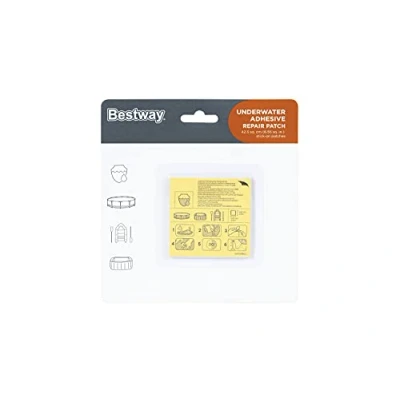 Imagen de Bestway Parches de Reparación para Piscinas Desmontables, hinchables y Metal Frame. bajo el Agua. No es Necesario vaciar la Piscina. Resistentes. Paquete 10 Cuadrados 6,5 cm.