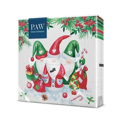 Imagen de PAW Servilletas Papel 3 Capas (33 x 33 cm) I 20 Unidades Navideñas con Diseño Navideño, Invernal y de Caramelos Color: Christmas Gnomes
