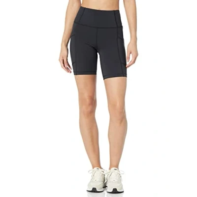 Imagen de Amazon Essentials Pantalones Cortos Ciclistas con Bolsillos, Talle Alto, Efecto remodelante, Estilo Deportivo, 17,7 cm Mujer, Negro, M