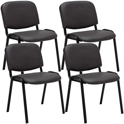 Imagen de CLP Set De 4 Sillas Reuniones Ken En Piel Sintética I Conferencia con Base Metal Confidentes Apilables Color:, Color:Gris