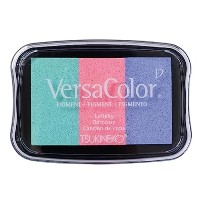 Imagen de Rayher Almohadilla tinta para sellos Versacolor, 3 tonos, verde, rosa, azul, 4,7x7,5cm, 29250685