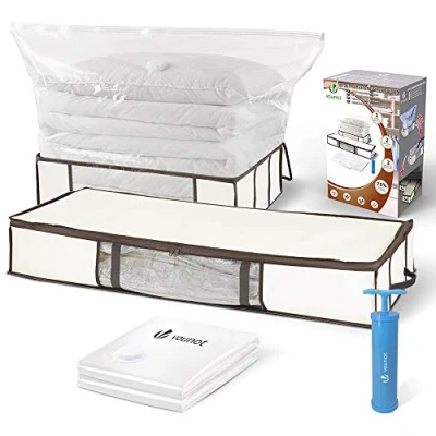 Imagen de VOUNOT 2 Bolsas de Almacenaje bajo la Cama con Vacío para Guardar Ropa, Ropa Cama, Edredones, Almohadas, Mantas, Cortinas, Tejidos, Sábanas