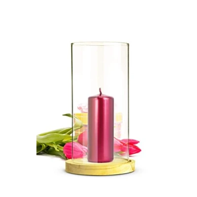 Imagen de Sendez Portavelas de cristal con plato madera, portavelas, decoración mesa, farol