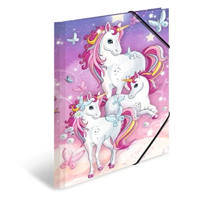 Imagen de HERMA 19457 Carpeta A3 Kindergarten Animales Unicornio, 3 unidades, para niños, de cartón con impresión interior y goma, juego carpetas estables niños niñas