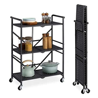 Imagen de Navaris Carro de Almacenaje Plegable Carrito con Ruedas Auxiliar Multiusos Almacenamiento 3 Niveles para Cocina, Oficina o Dormitorio