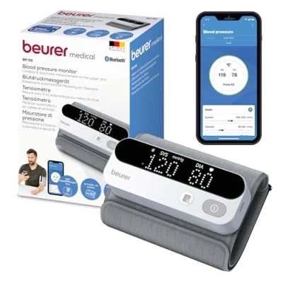 Imagen de Beurer BM 59 Tensiómetro de brazo, brazalete sin tubos ni cables, indicador riesgo LED, detección arritmias, brazo 22 42 cm, dispositivo médico, con conexión a la aplicación
