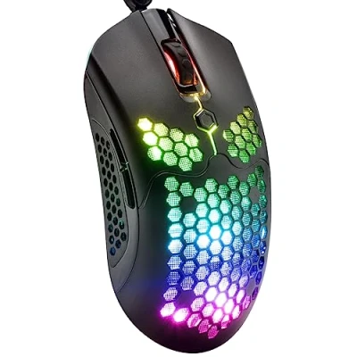 Imagen de Ratón para juegos liviano con cable 65G, 26 ratones de juego USB retroiluminación RGB y controlador programable 7 botones, PAW3325 12000DPI, Honeycomb Shell modelo O PC, Xbox, PS4