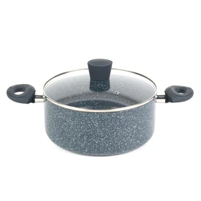 Imagen de Russell Hobbs RH00849EU7 Olla antiadherente con tapa, 24 cm, de la colección Nightfall Stone, cacerola aluminio prensado, cocina menos aceite, mango baquelita, mármol azul