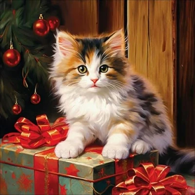 Imagen de 20 Servilletas de Navidad con diseño gato en como decoración mesa. papel diseño. También para decoupage y (33 x 33 cm)