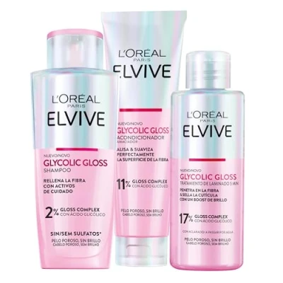 Imagen de L&#039;Oréal Paris Pack ELVIVE Glycolic Gloss Champú y Acondicionador Tratamiento en 5 minutos con Ácido Glicólico para Todo Tipo de Pelo