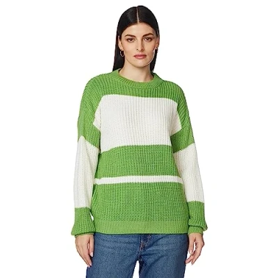 Imagen de Trendyol Crew Neck Colorblock Regular Sweater Sudadera, Crudo, L para Mujer