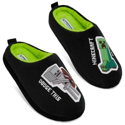 Imagen de Minecraft Zapatillas de Casa para Niños con Suela Antideslizante Regalo (Negro/Verde, 32/33 EU)