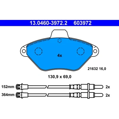 Imagen de ATE 13.0460 3972.2 Juego de pastillas freno con contacto avisador desgaste CITROËN: Xantia Familiar