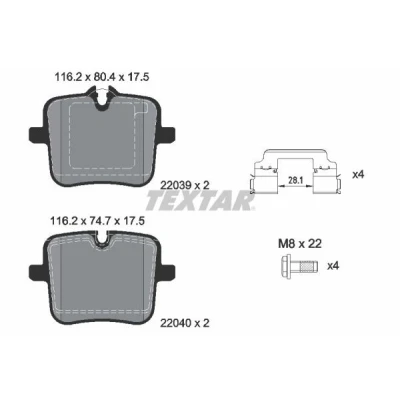 Imagen de TEXTAR 2203901 Juego de pastillas freno preparado para indicador desgaste con tornillos pinza accesorios BMW: 5 Berlina, 7, X5