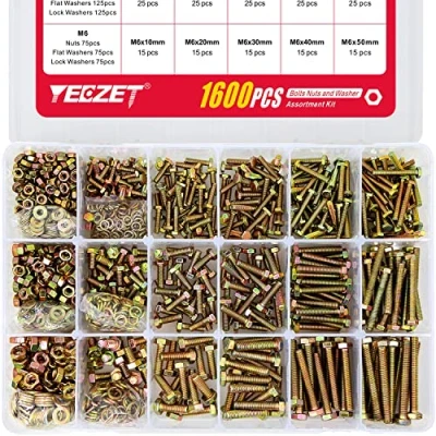 Imagen de YEEZET 1600PCS Juego de Tornillos y Tuercas Grado 8.8 M4 M5 M6 con Arandelas Planas Bloqueo Incluye 15 Tamaños más Comunes
