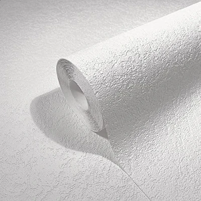 Imagen de Papel pintado pared blanco textura gotelé para salón o dormitorio, fabricado en Alemania, 10,05 x 0,53 m, color