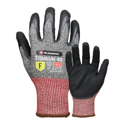 Imagen de Blackrock Titanium NS Guantes de trabajo resistentes nivel F, revestimiento nitrilo, agarre seco para hombres y mujeres, forro seguridad anticorte acero fibra vidrio, cuchillo,