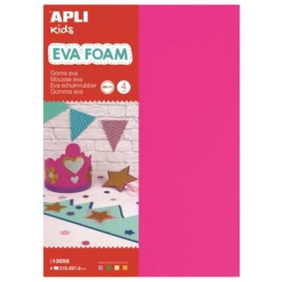 Imagen de APLI Kids 13556 Goma EVA fluorescente fucsia, verde, amarillo y naranja A4 4 hojas, Flúor