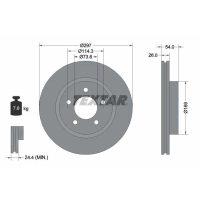Imagen de TEXTAR PRO 92230003 Disco de freno 297 26 05/05 114,3 ventilación externa revestido sin perno sujeción rueda, buje rueda