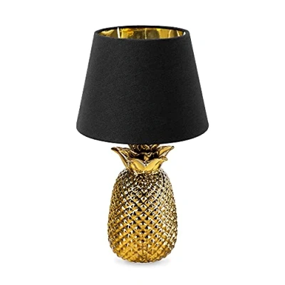 Imagen de Navaris Lámpara de mesa con forma piña Iluminación rosca E27 para mesita noche pantalla tela Decoración sobremesa 40 CM