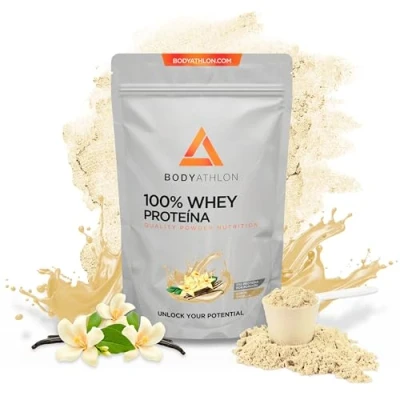 Imagen de 100% Whey Protein Proteina en Polvo para Ganar Masa Muscular de Suero Leche Sin Azucar lecitina soja Bodyathlon (2kg, Vainilla)