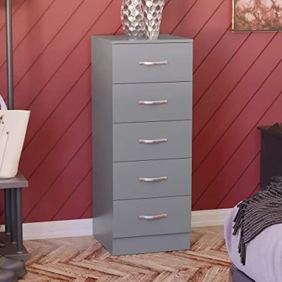 Imagen de Vida Designs Riano Cómoda Estrecha de 5 cajones, Madera ingeniería, Gris, 36D x 34.5W 90H centimetres
