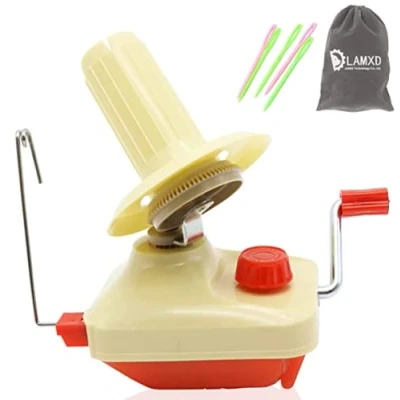 Imagen de LAMXD Needlecraft Enrollador de bolas hilo operado a mano, rojo, paquete portátil, fácil instalar y usar, resistente con mango metal abrazadera mesa, incluye juego bobinadora