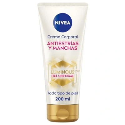 Imagen de Nivea Luminous 630 crema corporal antiestrías y manchas (1 x 200 ml), para un tono de piel uniforme, hidratante con 48 h hidratación.