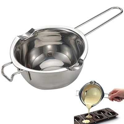 Imagen de mellystore Cazo Baño María 600ml Olla de Derretir Acero Inoxidable para Recipiente Fundir Chocolate Melting Pot Chocolate, Dulces, Mantequilla, Queso y Velas Plata