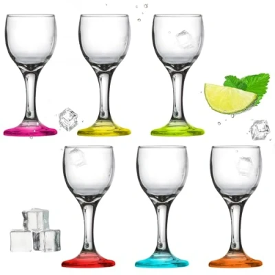 Imagen de PLATINUX vasos de chupito con mango, cristal, 4 cl, juego 6 piezas, licor, vodk, grapa, copas chupito, colores