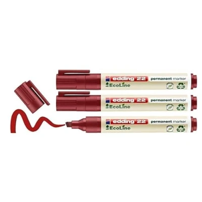 Imagen de edding 22 EcoLine marcador permanente rojo 1 rotulador punta biselada 5mm indeleble de secado rápido resistente al agua y los borrones cartón, plástico, madera, metal, tela universal