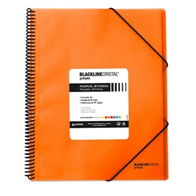 Imagen de Grafoplás 39833252 Carpeta Fundas A4, Polipropileno, 30 Fundas, Color Naranja, Maxiplás Blackline Cristal