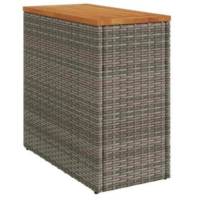 Imagen de vidaXL Mesa Auxiliar Jardín con Tapa de Madera, Mesita Pequeña Centro, Sofá, Mueble para Patio Balcón Terraza Porche, Ratán PE Gris