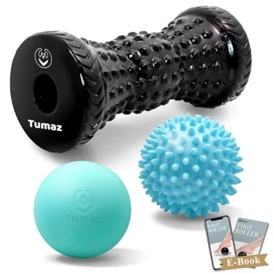 Imagen de Tumaz Rodillo Masaje Pies de Fascitis Plantar &amp; Bolas Set, Bola Lacrosse, Diseño Ergonómico para Aliviar la Fascitis, el Dolor Muscular Profundo y Superficial