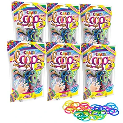 Imagen de CRAZE loops 100 6er Set Creatividad 6X Hacer elásticas, Bolsa de Aluminio con Gomas para Anillos, Pulseras, Collares, Manualidades niños, 29503, Multicolor, One Size