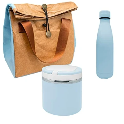 Imagen de NERTHUS FIH 1042 SET Botella Doble Pared Acero Inoxidable Azul + Termo para Sólidos Bolsa Térmica