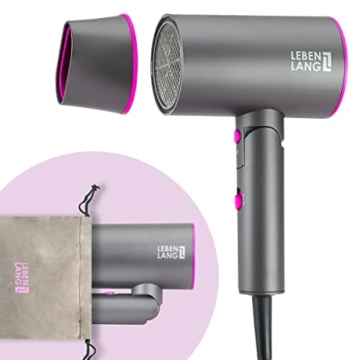 Imagen de LEBENLANG Secador pelo Ionico 2100W Anti Spliss con modo de Aire Frío &amp; Incl. boquilla estilizadora I Negro viaje potente Hair Dryer