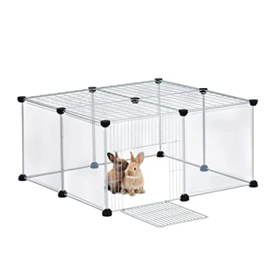 Imagen de Relaxdays Parque para Mascotas con Puerta y Cubierta, 37x75x75cm, Corral Perros, Jaula Conejo, Transparente, Blanco, Hierro, 37 x 75 cm