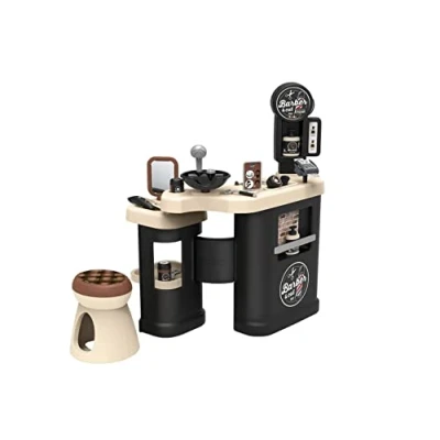 Imagen de Smoby Barber Shop, Su Primera Barbería de Juguete, Imitando Las Verdad, 3 Áreas Juego: Barbería, Zona Lavado y Pago, Incluye 19 Accesorios Muy Realistas, Adecuado a Partir Años