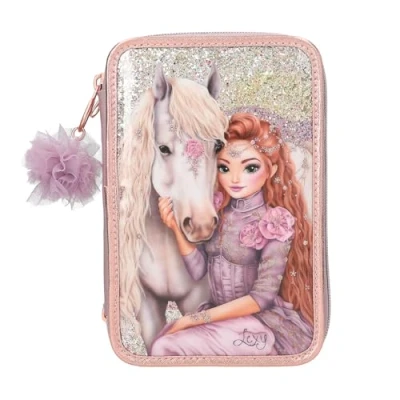 Imagen de Depesche Fach Federtasche 13292 TOPModel Viva 3 Compartimentos Violeta, con Motivo de Modelo, Caballo y Purpurina, Estuche lápices Colores, Regla, Tijeras Mucho más, Multicolor, One Size