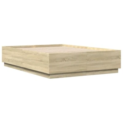 Imagen de vidaXL Estructura de Cama con Luces LED, Somier Invitados, Armazón Cama, Mueble para Dormitorio, Madera Roble Sonoma 150x200 cm
