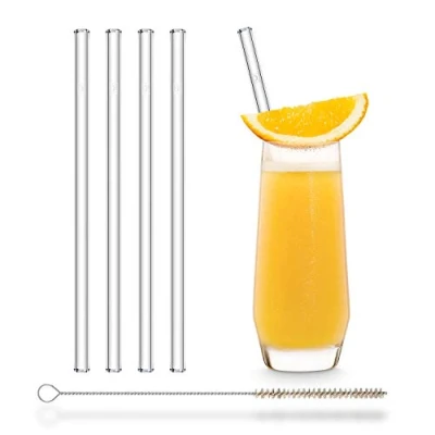 Imagen de HALM Pajitas de cristal reutilizables ecológicas 4 piezas 20 cm + cepillo limpieza ecológico apto para lavavajillas Sostenible vidrio cóctel, batido, smoothie