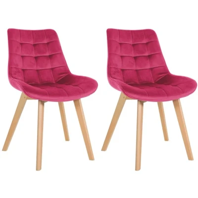 Imagen de CLP Set De 2 Sillas Comedor Brook En Terciopelo I Juego Butacas con Estilo Escandinava Base Madera, Color:Rojo