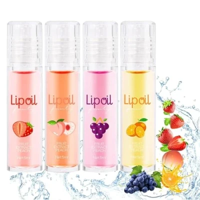 Imagen de KUIRUNRX® Brillo de Labiales Enrollable,Brillo Labios con Sabor a Frutas,Brillo Aceite Labios,Lápiz labial Líquido Brillante Transparente Hidratante para Duración (5pcs)